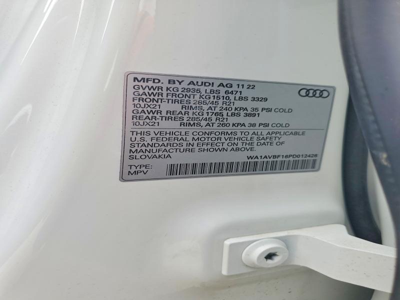 2023 Audi Q8 მანქანა იყიდება აუქციონზე, vin: WA1AVBF16PD012426, აუქციონის ნომერი: 50448056