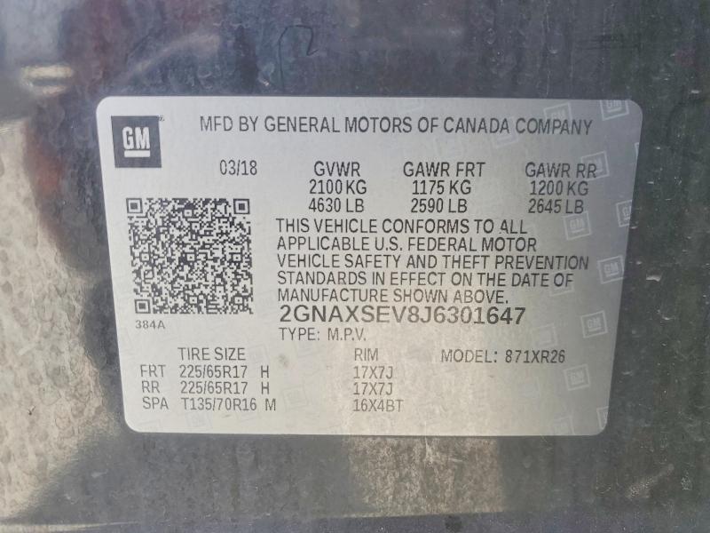 Продаж на аукціоні авто 2018 Chevrolet Equinox, vin: 2GNAXSEV8J6301647, номер лоту: 49773126