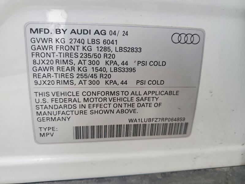 Aukcja sprzedaży 2024 Audi Q4 E-tron, vin: WA1LUBFZ7RP064859, numer aukcji: 49455696