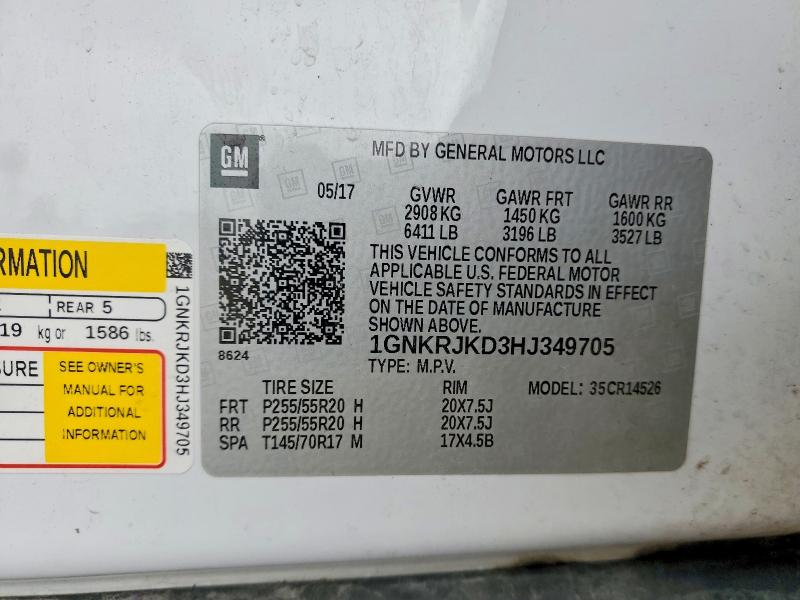 Продаж на аукціоні авто 2017 Chevrolet Traverse, vin: 1GNKRJKD3HJ349705, номер лоту: 48417136