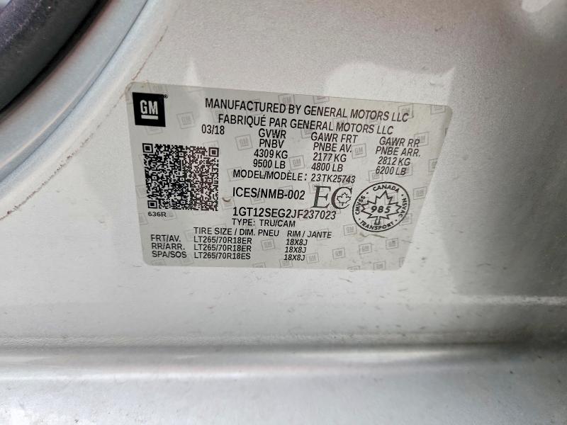 48803526 :رقم المزاد ، 1GT12SEG2JF237023 vin ، 2018 Gmc Sierra مزاد بيع