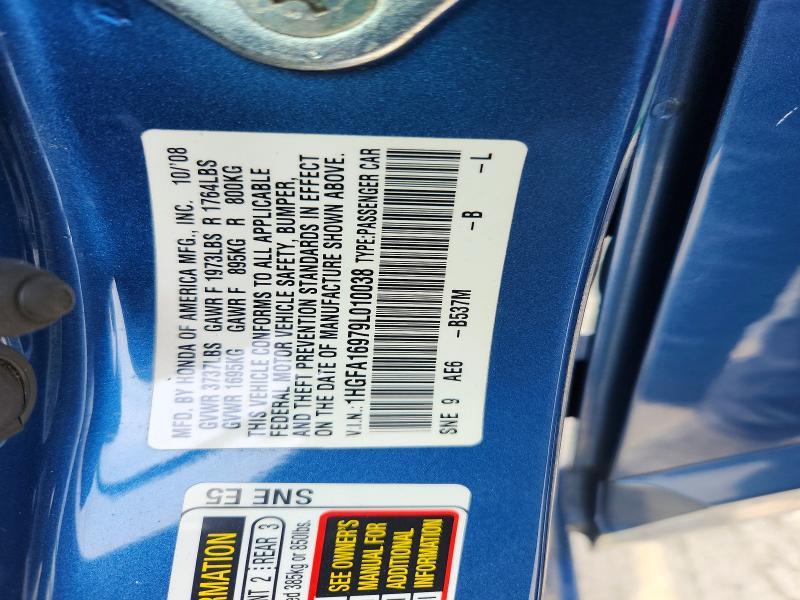 Aukcja sprzedaży 2009 Honda Civic, vin: 1HGFA16979L010038, numer aukcji: 51198456