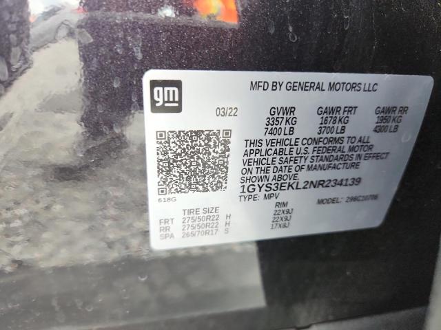 2022 Cadillac Escalade მანქანა იყიდება აუქციონზე, vin: 1GYS3EKL2NR234139, აუქციონის ნომერი: 50454146