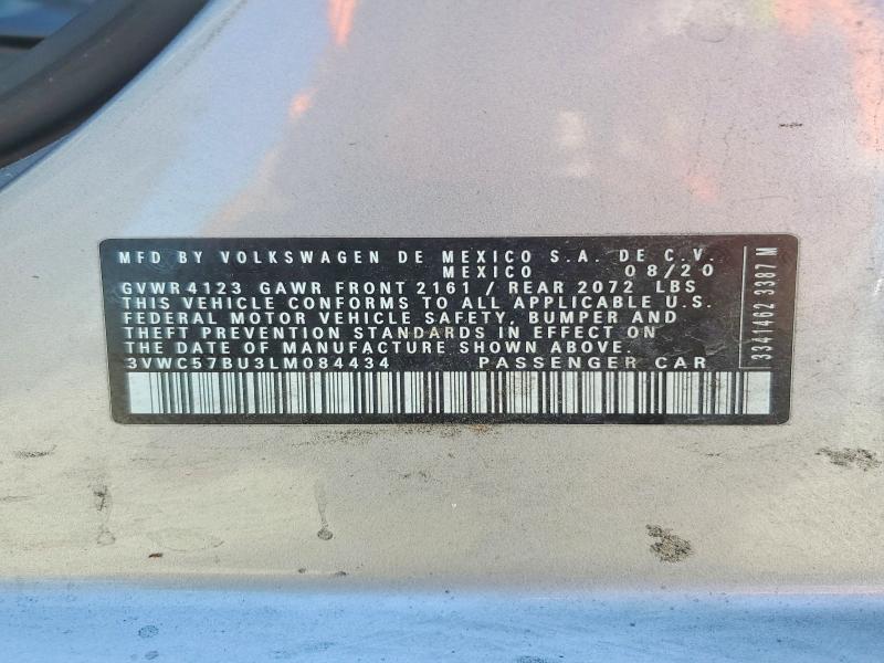 2020 Volkswagen Jetta მანქანა იყიდება აუქციონზე, vin: 3VWC57BU3LM084434, აუქციონის ნომერი: 49997746