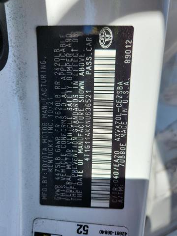 Auction sale of the 2022 Toyota Camry, vin: 4T1G11AKXNU636521, lot number: 49058936