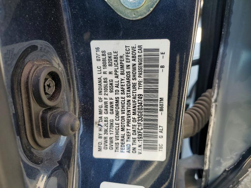 Aukcja sprzedaży 2016 Honda Civic, vin: 19XFC1F33GE034749, numer aukcji: 49544306