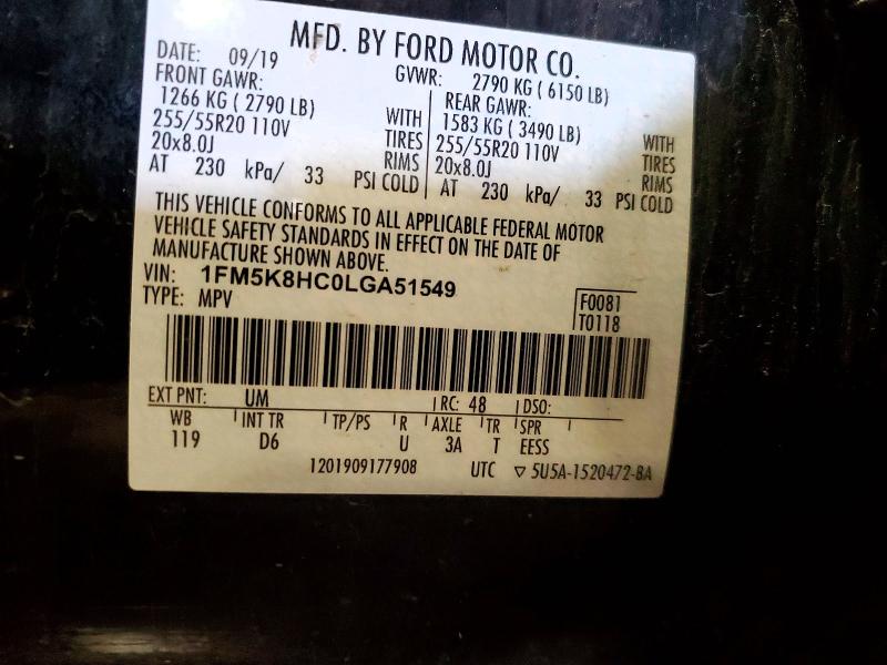 Aukcja sprzedaży 2020 Ford Explorer, vin: 1FM5K8HC0LGA51549, numer aukcji: 51828736