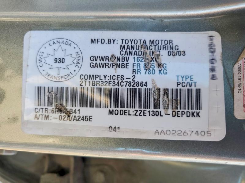 Продаж на аукціоні авто 2004 Toyota Corolla, vin: 2T1BR32E34C782864, номер лоту: 50445386