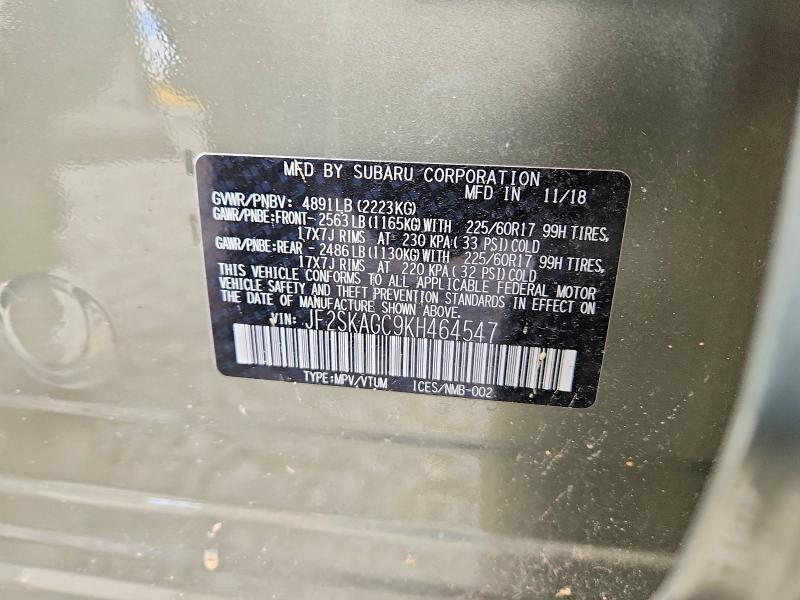 51129026 :رقم المزاد ، JF2SKAGC9KH464547 vin ، 2019 Subaru Forester مزاد بيع