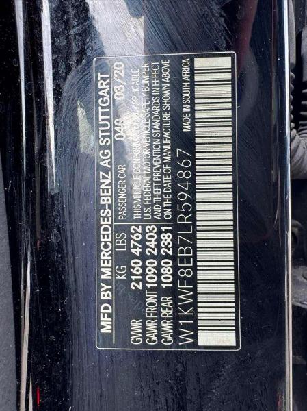 49169556 :رقم المزاد ، W1KWF8EB7LR594867 vin ، 2020 Mercedes-benz C مزاد بيع