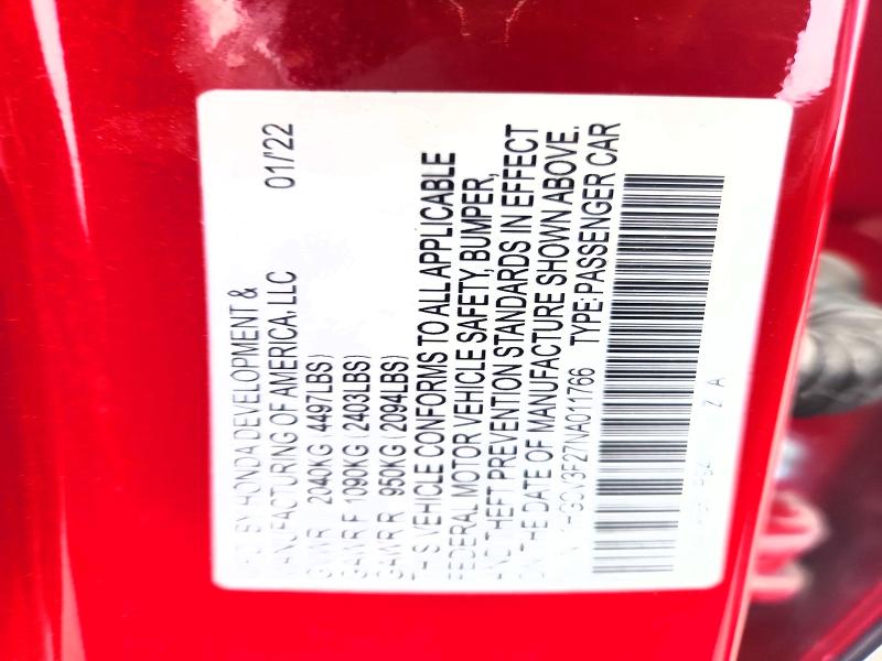 Продажа на аукционе авто 2022 Honda Accord, vin: 1HGCV3F27NA011766, номер лота: 49864246