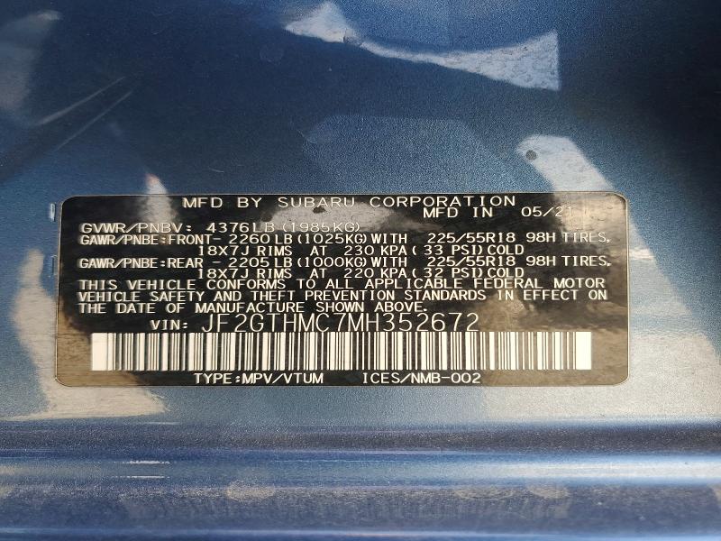 Продажа на аукционе авто 2021 Subaru Crosstrek, vin: JF2GTHMC7MH352672, номер лота: 48978956