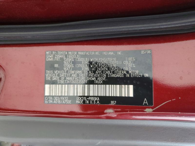 2006 Toyota Tundra მანქანა იყიდება აუქციონზე, vin: 5TBET34136S535971, აუქციონის ნომერი: 52077096