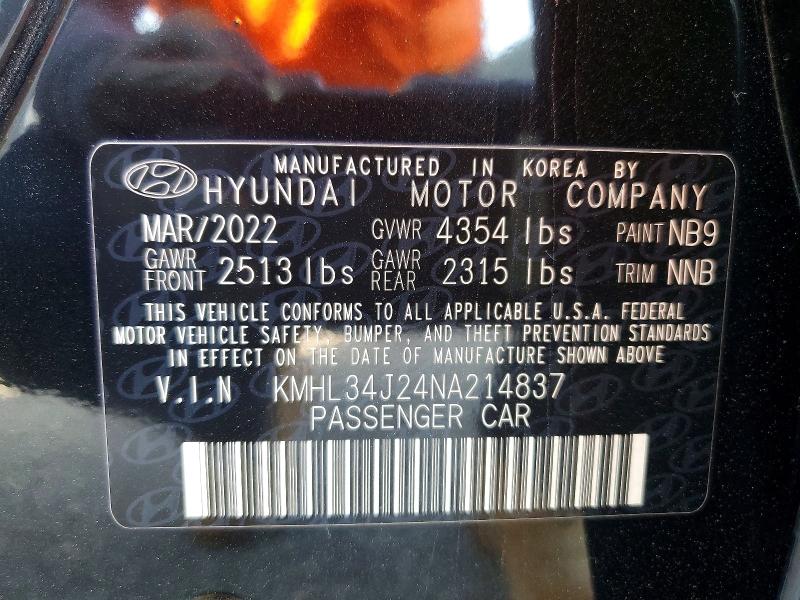 51535276 :رقم المزاد ، KMHL34J24NA214837 vin ، 2022 Hyundai Sonata مزاد بيع