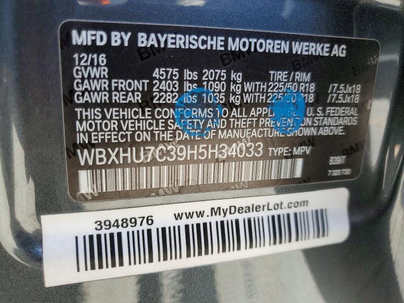 50933576 :رقم المزاد ، WBXHU7C39H5H34033 vin ، 2017 Bmw X1 مزاد بيع