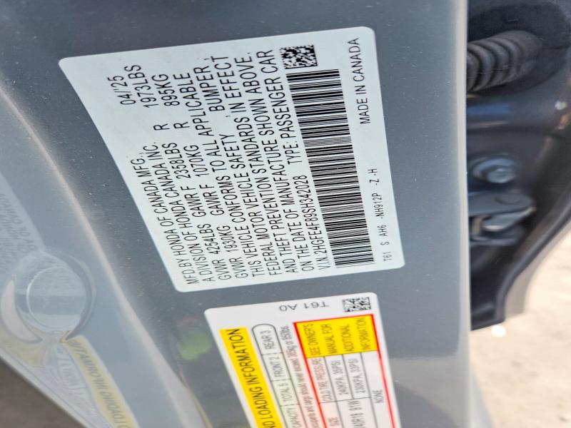 Продаж на аукціоні авто 2025 Honda Civic, vin: 2HGFE4F89SH342028, номер лоту: 50519696