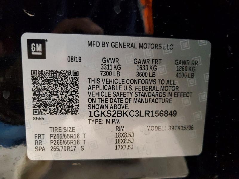 49641066 :رقم المزاد ، 1GKS2BKC3LR156849 vin ، 2020 Gmc Yukon مزاد بيع