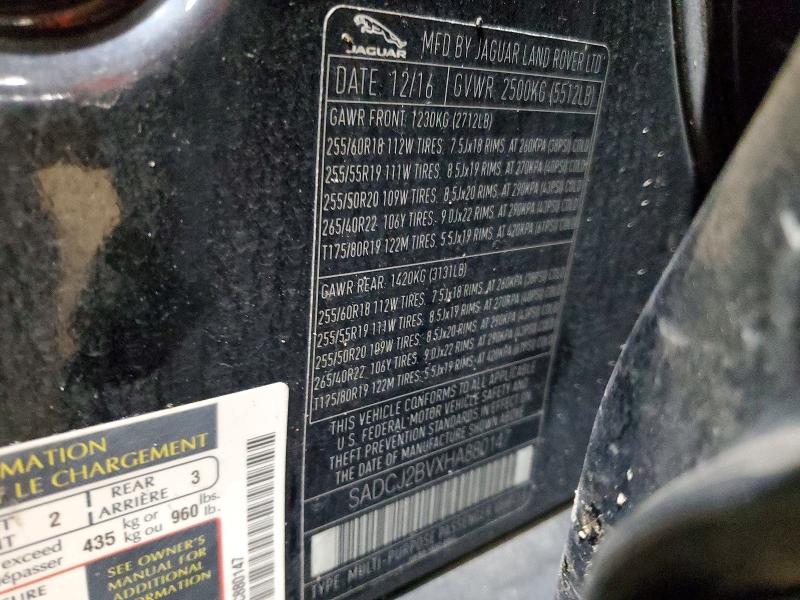 Продаж на аукціоні авто 2017 Jaguar F-pace, vin: SADCJ2BVXHA880147, номер лоту: 48221526