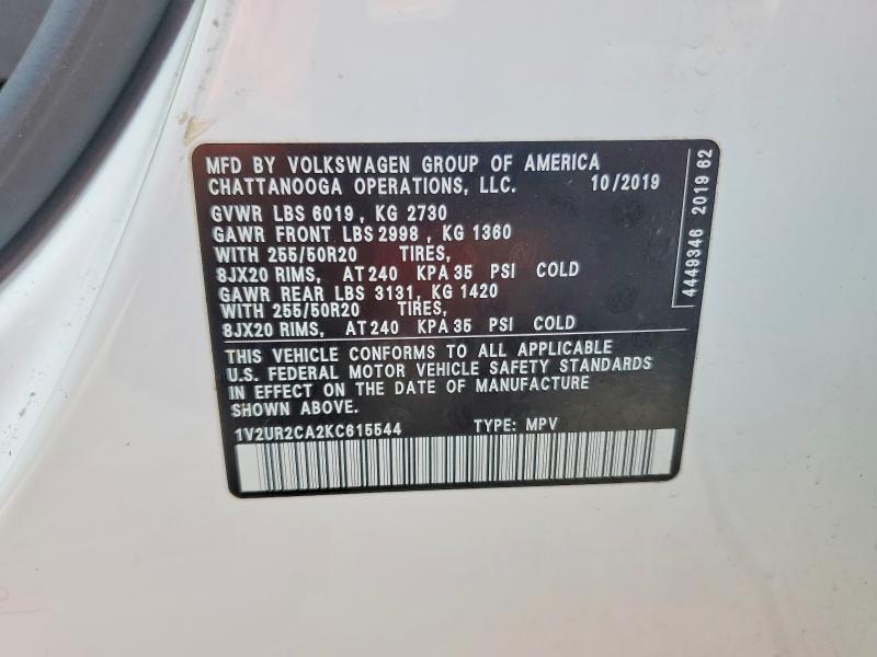 Aukcja sprzedaży 2019 Volkswagen Atlas, vin: 1V2UR2CA2KC615544, numer aukcji: 50859906