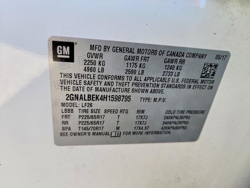 Продаж на аукціоні авто 2017 Chevrolet Equinox, vin: 2GNALBEK4H1598795, номер лоту: 51374876