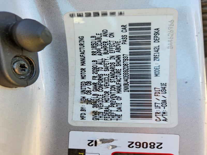 49297146 :رقم المزاد ، 1NXBU40E69Z087937 vin ، 2009 Toyota Corolla مزاد بيع