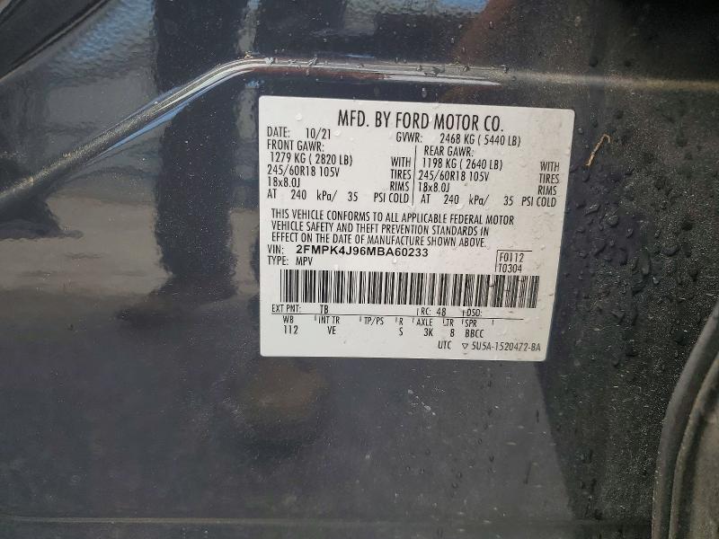2021 Ford Edge მანქანა იყიდება აუქციონზე, vin: 2FMPK4J96MBA60233, აუქციონის ნომერი: 51169536