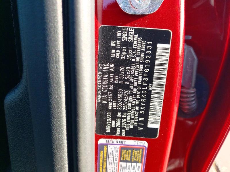 2023 Kia Sorento მანქანა იყიდება აუქციონზე, vin: 5XYRKDLF8PG192331, აუქციონის ნომერი: 49833546