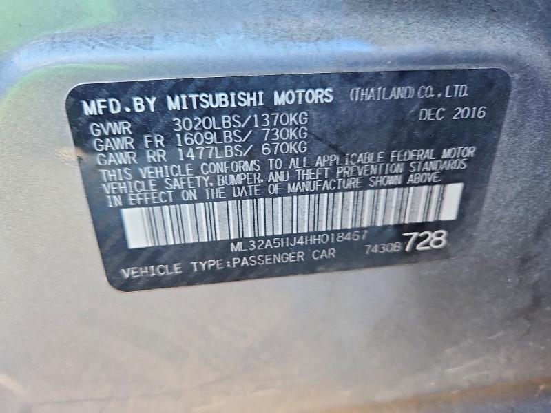 Aukcja sprzedaży 2017 Mitsubishi Mirage, vin: ML32A5HJ4HH018467, numer aukcji: 48763696