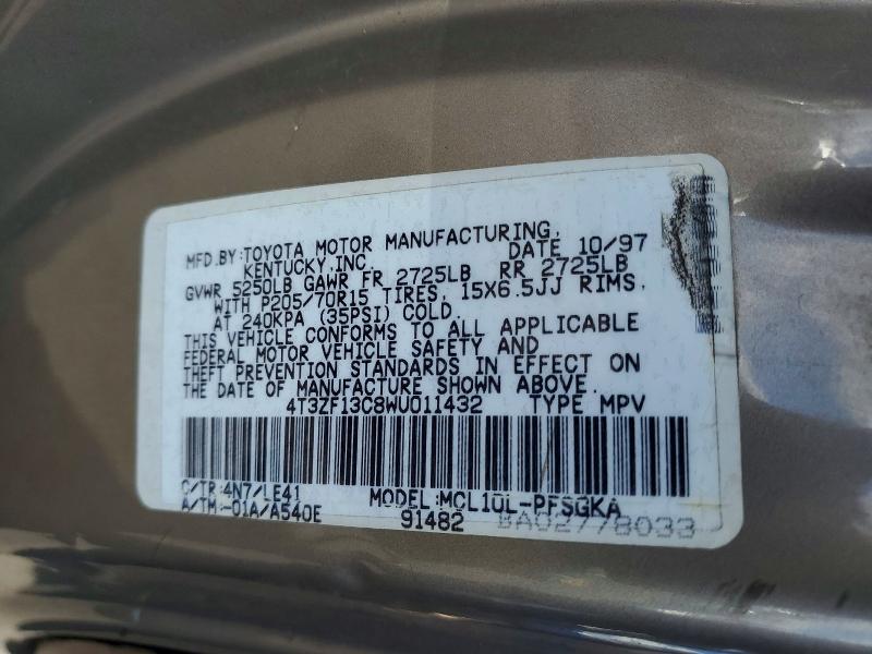 Aukcja sprzedaży 1998 Toyo Sienna, vin: 4T3ZF13C8WU011432, numer aukcji: 50792126