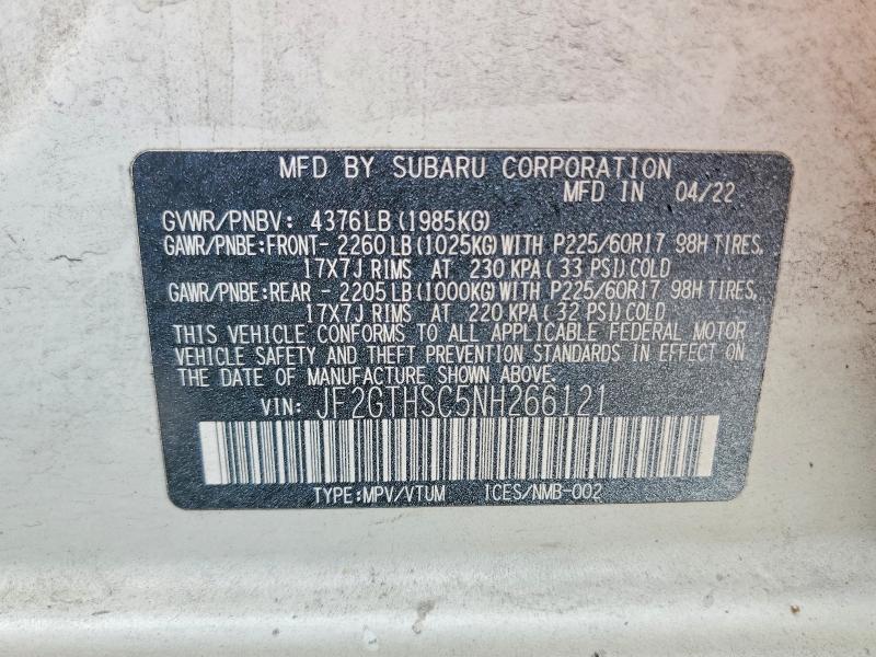 Aukcja sprzedaży 2022 Subaru Crosstrek, vin: JF2GTHSC5NH266121, numer aukcji: 49442636