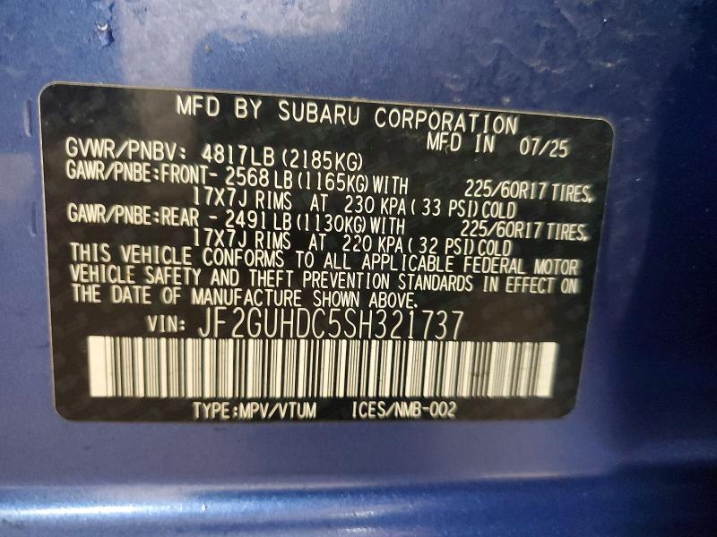 Aukcja sprzedaży 2025 Subaru Crosstrek, vin: JF2GUHDC5SH321737, numer aukcji: 50763486