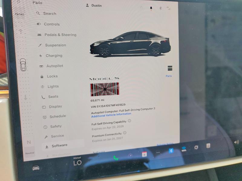48462026 :رقم المزاد ، 5YJSA1E67MF451829 vin ، 2021 Tesla Model S مزاد بيع