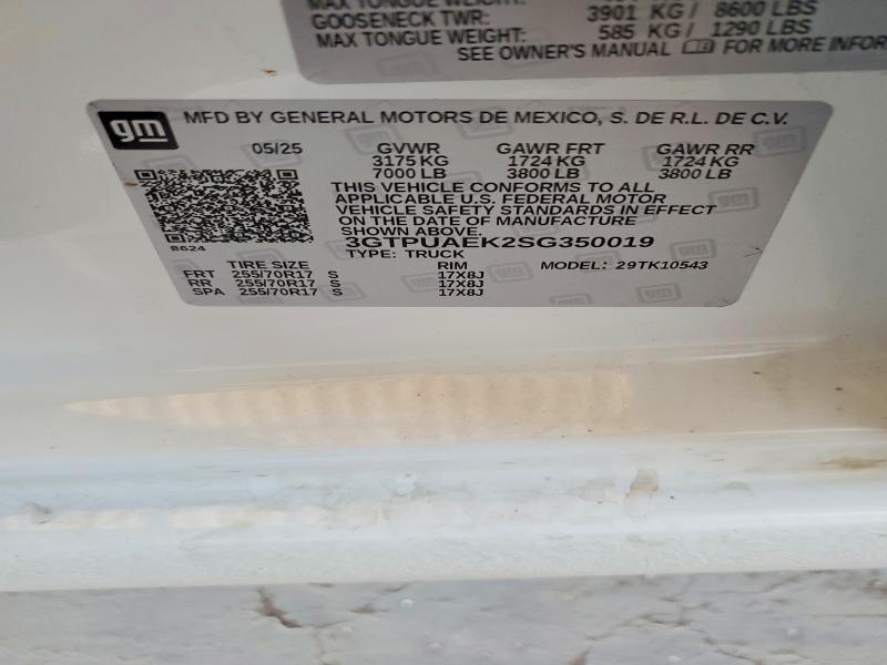 Продаж на аукціоні авто 2025 Gmc Sierra, vin: 3GTPUAEK2SG350019, номер лоту: 48506316