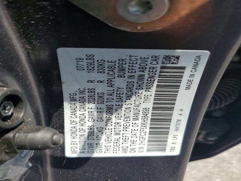 Продаж на аукціоні авто 2019 Honda Civic, vin: 2HGFC2F6XKH584898, номер лоту: 51722106