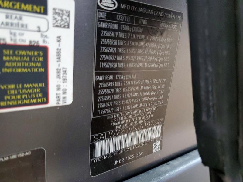 Продаж на аукціоні авто 2018 Land Rover Range Rover Sport, vin: SALWV2SV5JA197347, номер лоту: 51181826