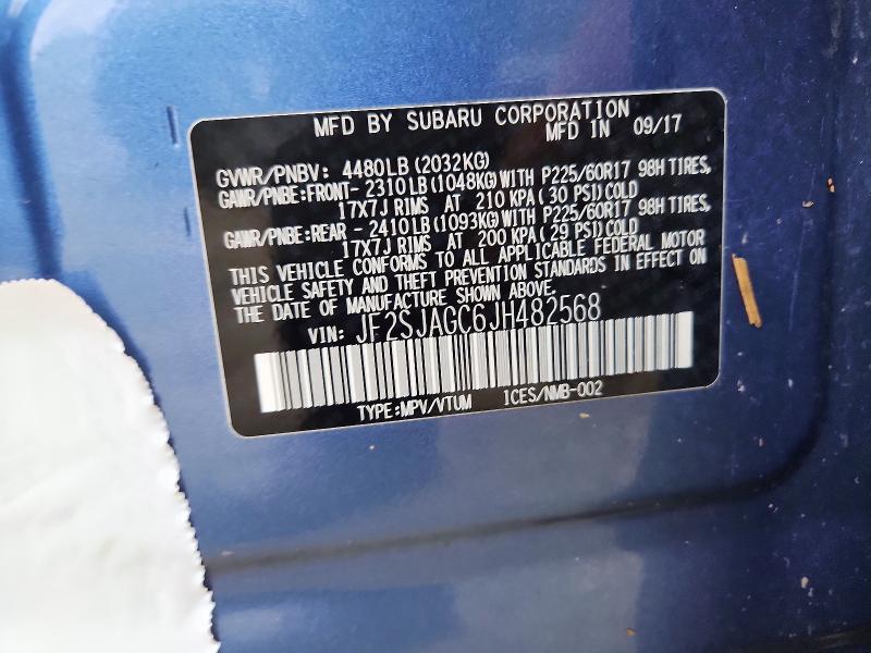 Продаж на аукціоні авто 2018 Subaru Forester, vin: JF2SJAGC6JH482568, номер лоту: 52075726