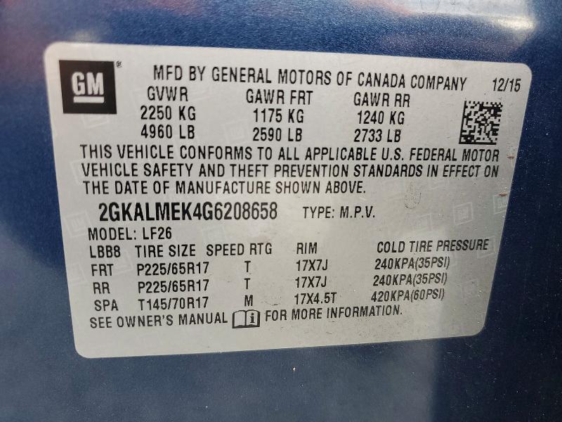 Aukcja sprzedaży 2016 Gmc Terrain, vin: 2GKALMEK4G6208658, numer aukcji: 49273616