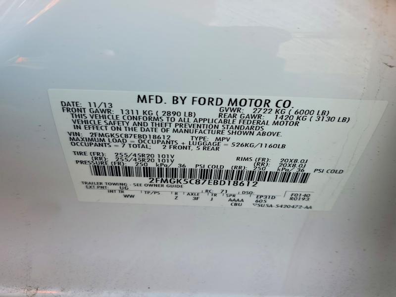 2014 Ford Flex მანქანა იყიდება აუქციონზე, vin: 2FMGK5C87EBD18612, აუქციონის ნომერი: 49142366