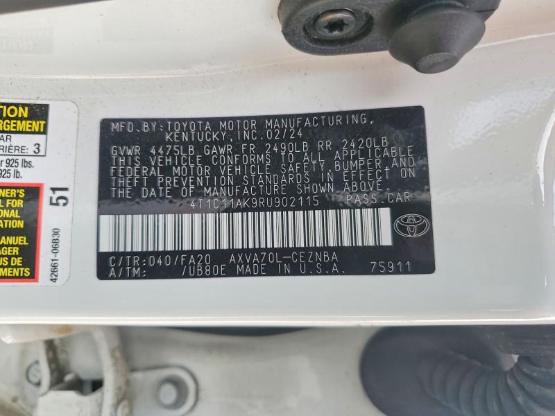Aukcja sprzedaży 2024 Toyota Camry, vin: 4T1C11AK9RU902115, numer aukcji: 50573696