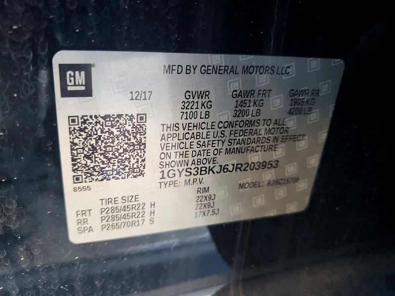 50526856 :رقم المزاد ، 1GYS3BKJ6JR203953 vin ، 2018 Cadillac Escalade مزاد بيع
