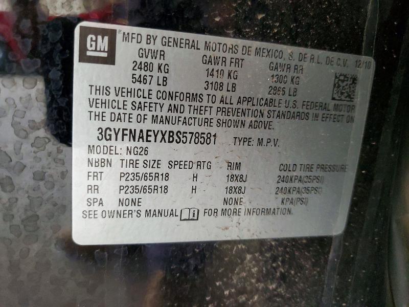 2011 Cadillac Srx მანქანა იყიდება აუქციონზე, vin: 3GYFNAEYXBS578581, აუქციონის ნომერი: 49828066