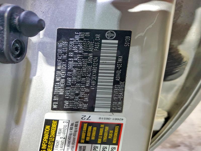 49139866 :رقم المزاد ، 4T4BF3EK1AR012124 vin ، 2010 Toyota Camry مزاد بيع
