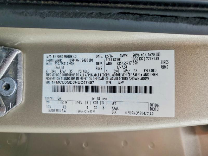 Aukcja sprzedaży 2017 Ford Escape, vin: 1FMCU0GD3HUC47457, numer aukcji: 51635536