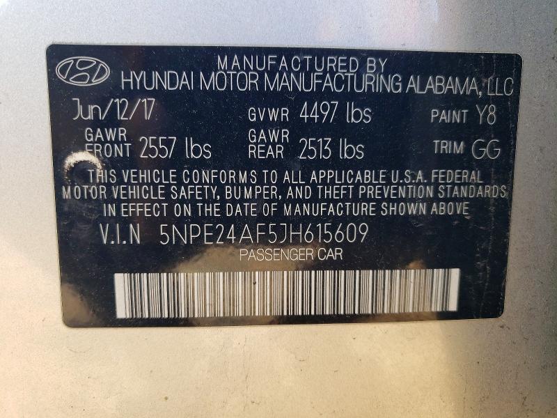 2018 Hyundai Sonata მანქანა იყიდება აუქციონზე, vin: 5NPE24AF5JH615609, აუქციონის ნომერი: 50403956