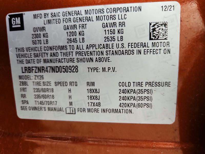 Продажа на аукционе авто 2022 Buick Envision, vin: LRBFZNR47ND050928, номер лота: 49780666