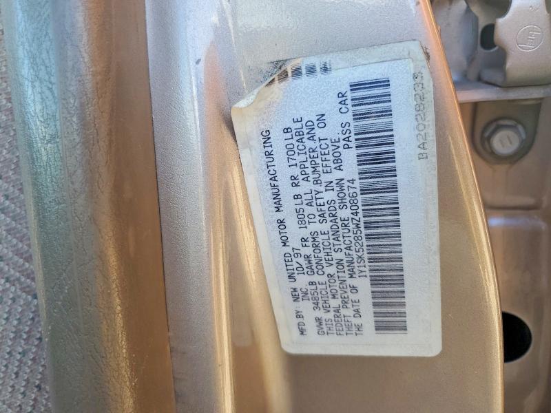 Aukcja sprzedaży 1998 Chevrolet Geo Prizm, vin: 1Y1SK5285WZ408674, numer aukcji: 49750336