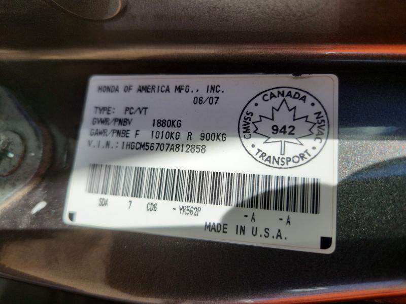 Aukcja sprzedaży 2007 Honda Accord, vin: 1HGCM56707A812858, numer aukcji: 51514646