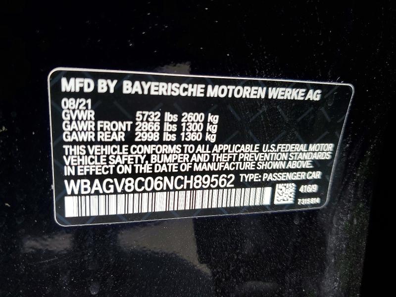 49974606 :رقم المزاد ، WBAGV8C06NCH89562 vin ، 2022 Bmw M850xi مزاد بيع
