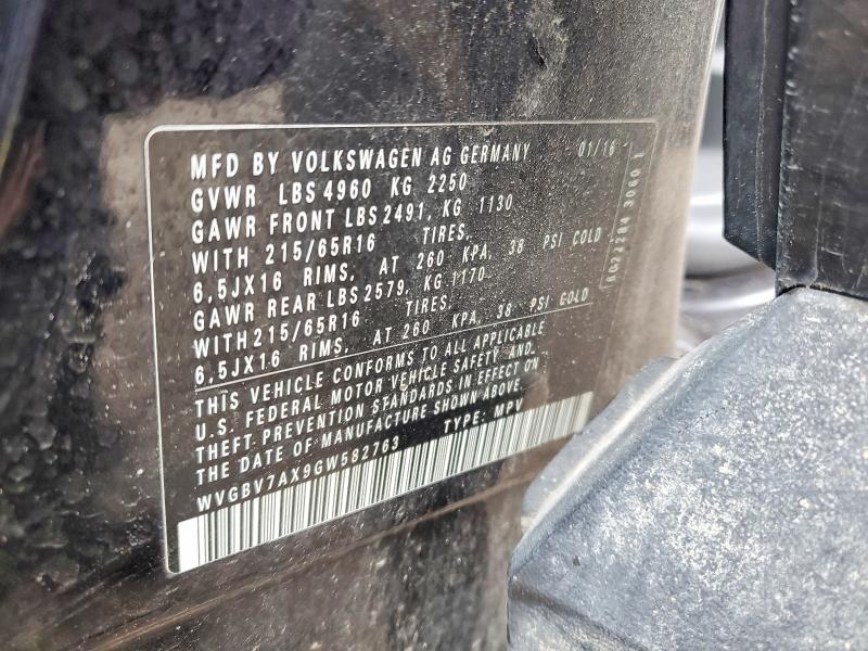 2016 Volkswagen Tiguan მანქანა იყიდება აუქციონზე, vin: WVGBV7AX9GW582763, აუქციონის ნომერი: 51360566