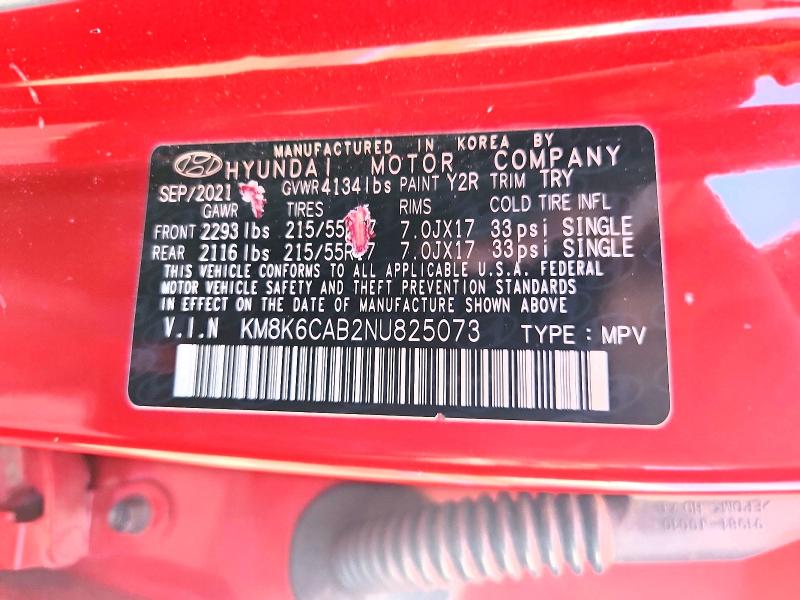 50836466 :رقم المزاد ، KM8K6CAB2NU825073 vin ، 2022 Hyundai Kona مزاد بيع